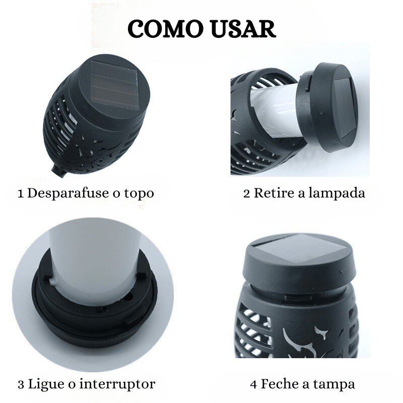 Luminária Balizadora Solar em LED - Solar Flame