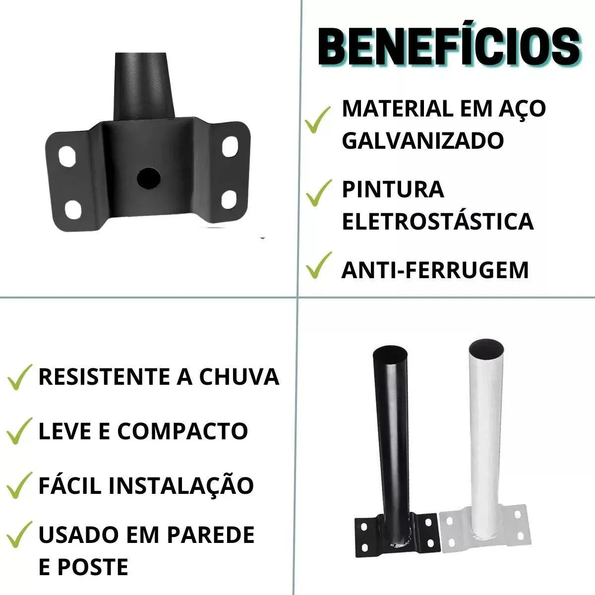 Haste 60cm P/ Luminária Parede ou Poste