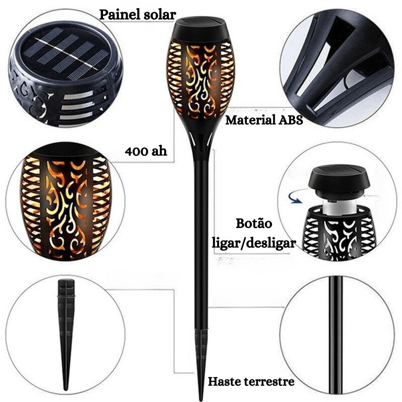 Luminária Balizadora Solar em LED - Solar Flame