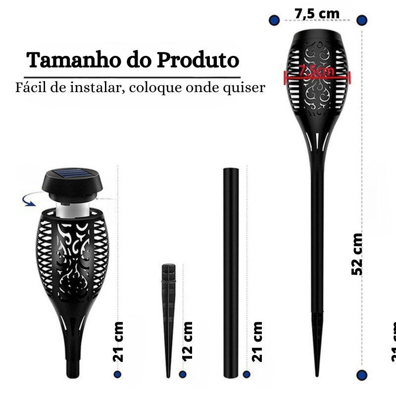 Luminária Balizadora Solar em LED - Solar Flame