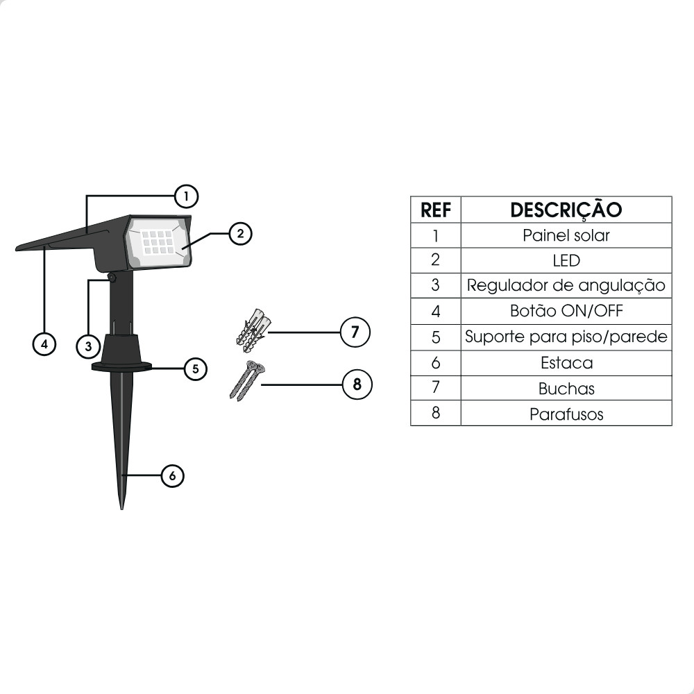 Luminária Espeto Jardim Super Led Energia Solar
