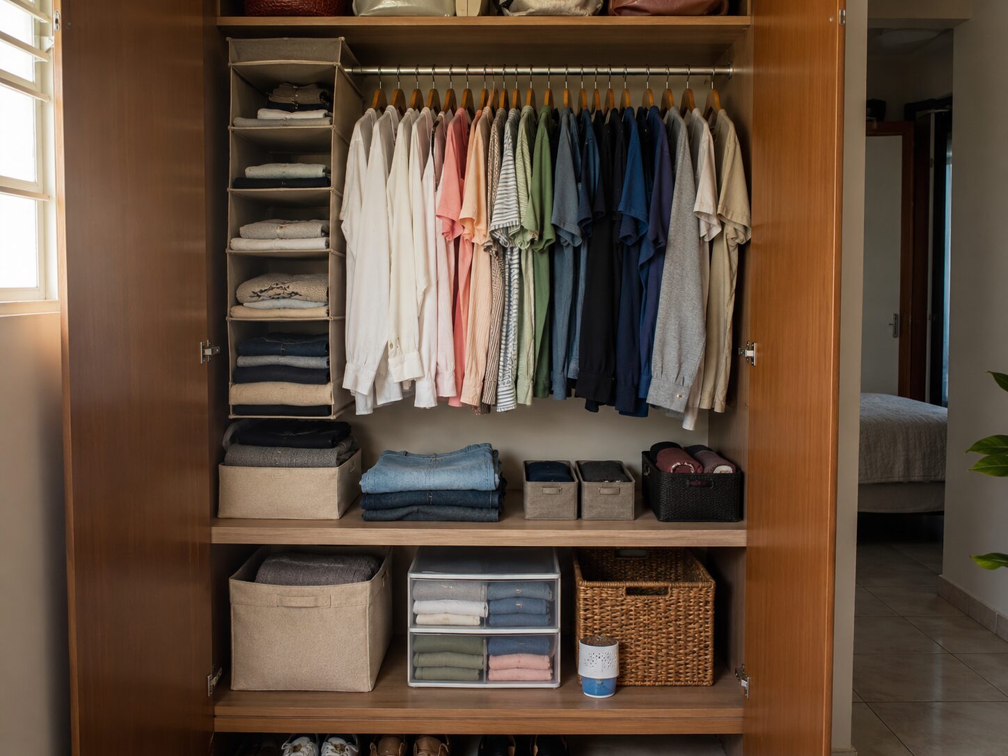 Guarda-roupa organizado com espaço para circulação de ar